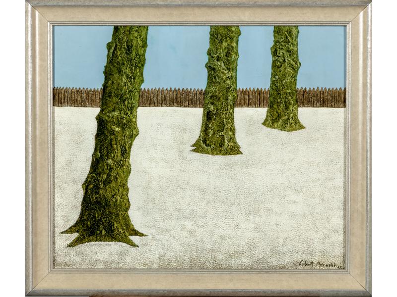 Hubert AICARDI (1922-1991) : Les troncs verts.  Huile sur toile signée en bas à droite et datée 65.  Dim.: 46x55 cm.