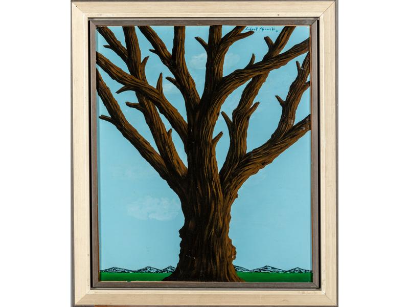 Hubert AICARDI (1922-1991) : Le grand arbre.  Huile sur toile signée en haut à droite et datée 61.  Dim.: 55x46 cm.