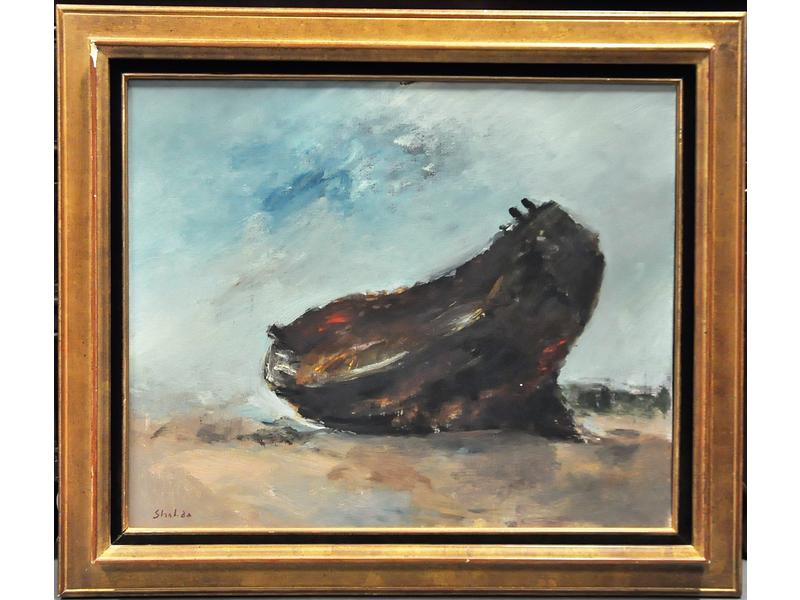 SHADA  (XXe siècle) : La barque.  Huile sur toile signée en bas à gauche.  Dim.: 60x73 cm.