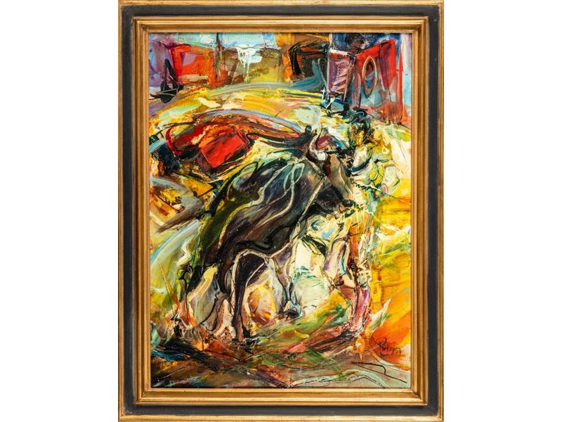 Gérard PAMBOUJIAN (1941): Corrida.  Huile sur toile signée en bas à droite.  Dim.: 81x60 cm.