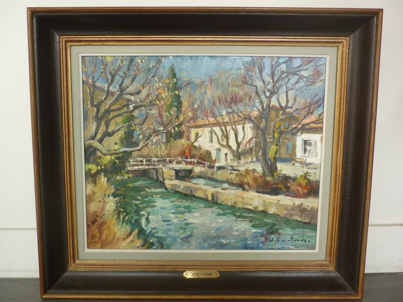 Jean CASTAN : La Sorgue. Huile sur toile, signée en bas à droite. Dim : 38 x 46 cm