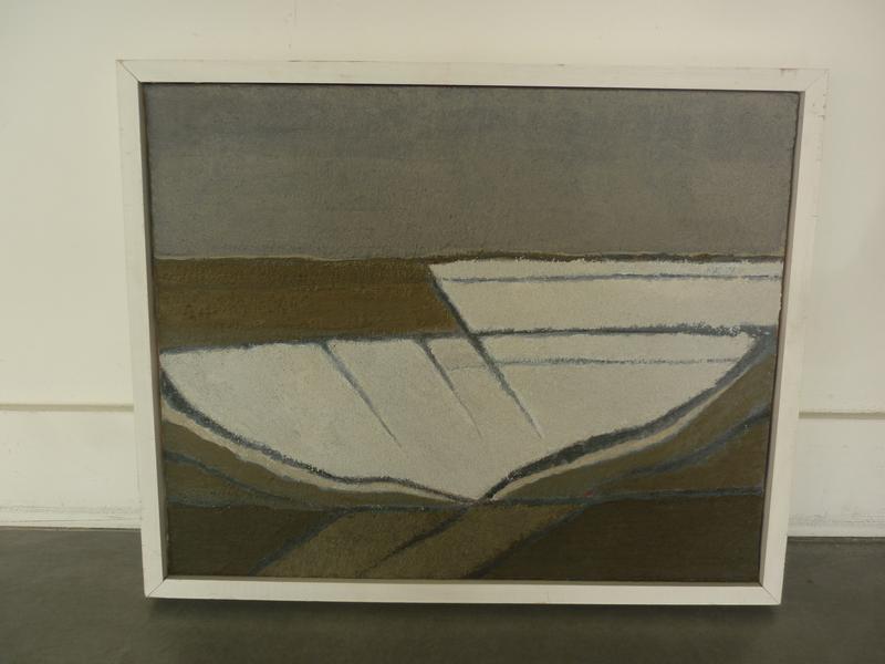 Henri BRUSLEY : Les strates.  Technique mixte sur toile, signée au dos et datée 09/2003.  Dim.: 33.5x41 cm.