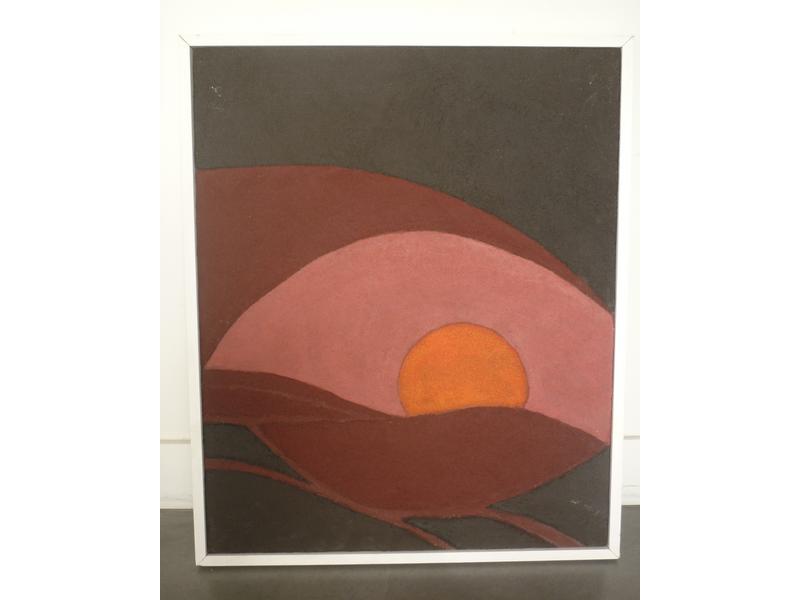 Henri BRUSLEY : le soleil rouge.  Technique mixte sur panneau.  Dim.: 61x50 cm.
