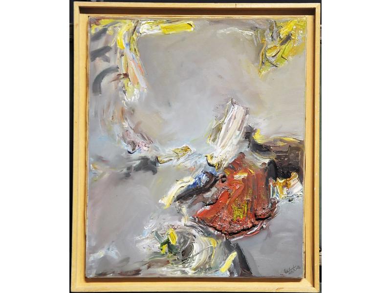 Michel UHLRICH (1937-2016) : Paysage abstrait. Huile sur toile, signée en bas à droite, datée 2002. Dim : 55x46 cm.