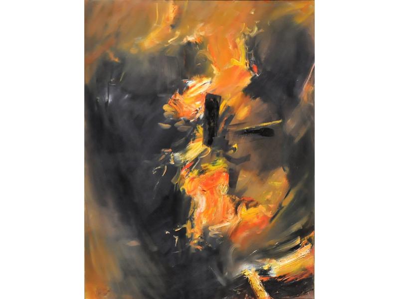 Michel UHLRICH (1937-2016) : Paysage en force. Huile sur toile, signée en bas à gauche, datée 2005. Dim : 117x89 cm.