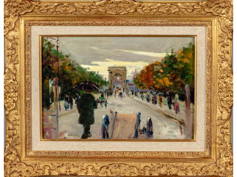 Charles VIONNET (1858-1923) : Le pont Daladier.  Huile sur toile signée en bas à gauche.  Dim. : 24x35 cm.