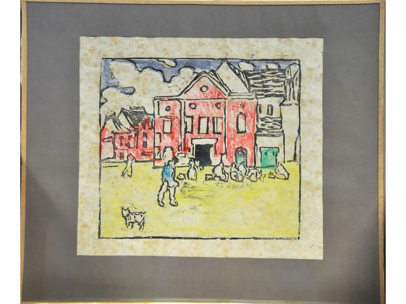 Louis VALTAT (1869-1952): Village. Gravure sur bois en couleur. Signé en bas à droite au crayon sur la planche. Provenance ancienne: Collection Georges Besson. Dim.: 26x28cm