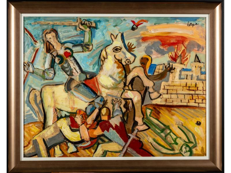 Louis LATAPIE (1891-1972) : Jeanne d'Arc.  Huile sur toile signée en haut à droite.  Dim.: 50x65 cm.