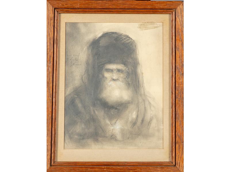 Constantin GANESCO (1864-1940) : Deux portraits.  Un dessin au fusain et une technique mixte, signés et dédicacés à son ami Lalo.  Dim.: 18.5x14.5 cm et 24x19 cm.