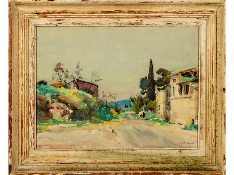 Louis Agricol MONTAGNE (1879-1960) : Paysage des Angles, Gard. Aquarelle signée en bas à droite.  Dim.: 46x62 cm.