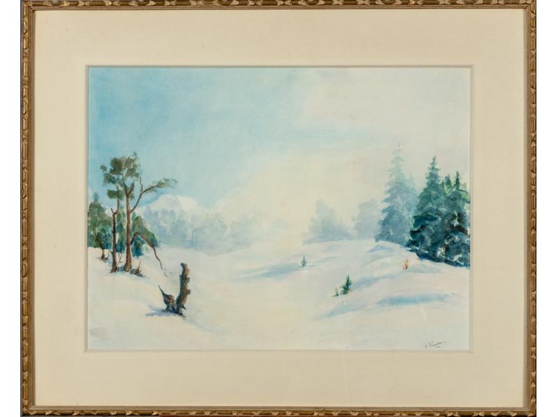 Pierre VUILLET   Ecole grenobloise : Chamrousse, les vallons. Gouache signée en bas à droite et datée (19)23.  Dim.: 62x85 cm.