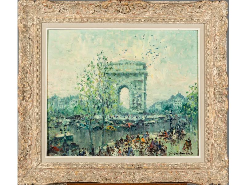 Merio AMEGLIO (1897-1970) : Place de l'Etoile. Huile sur toile signée en bas à droite et titrée au dos. Dim. : 46x55 cm.