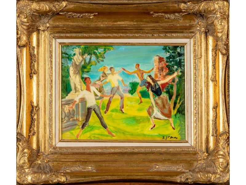 Louis BERTHOME-SAINT-ANDRE (1907-1977) : L'amusement. Panneau signé en bas à droite. Dim.: 27x35 cm.