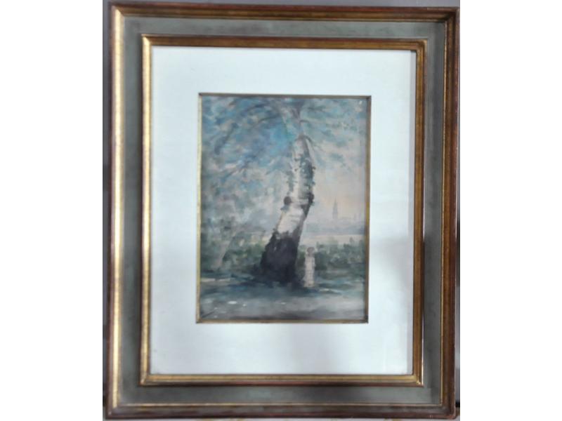 A. CAPEAU: Etude d'arbres, Barthelasse.  aquarelle.  Dim.: 25x18.5 cm.