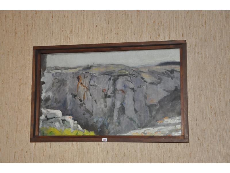 Pierre GRIVOLAS (1823-1906) : Le rocher de la Justice. Huile sur toile. Dim.: 34x57cm. Estampille de l'atelier au dos