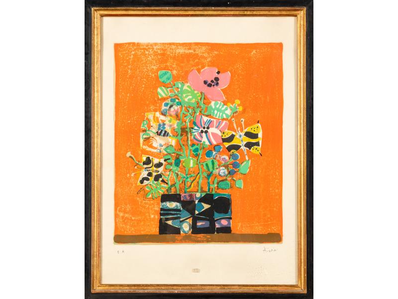 Paul AIZPIRI (1919-2016) : Bouquet de fleurs. Lithographie épreuve d'artiste, signée en bas à droite dans la marge.  Dim.: 55x46.5 cm.