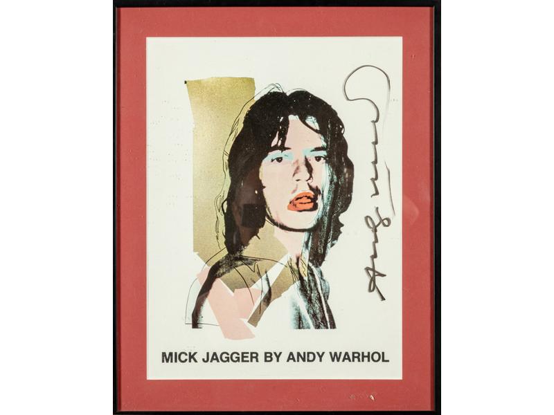Andy WARHOL : Mick Jagger.  Tirage offset signé au feutre par l'artiste.  Dim.: 39x29 cm.