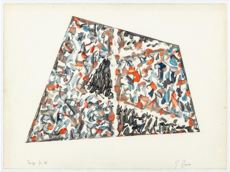 Germain ROESZ (1949) : Composition.  Monotype sur velin, signé en bas à droite et daté février 86.  Dim. feuille : 56x76 cm. (infimes rousseurs)