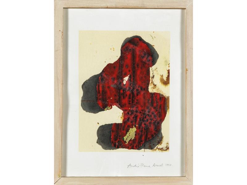 André Pierre ARNAL (1939) : Composition.  Estampe signée en bas à droite sur la marge au crayon et datée 1990.  Dim.: 26.5x19.5 cm.