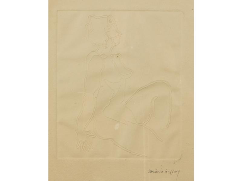 Jean-Pierre JOUFFROY : Femme nue assise.  Estampe signée en bas à droite au crayon.  Dim.: 31x26 cm.  Dim. feuille : 48x39 cm.