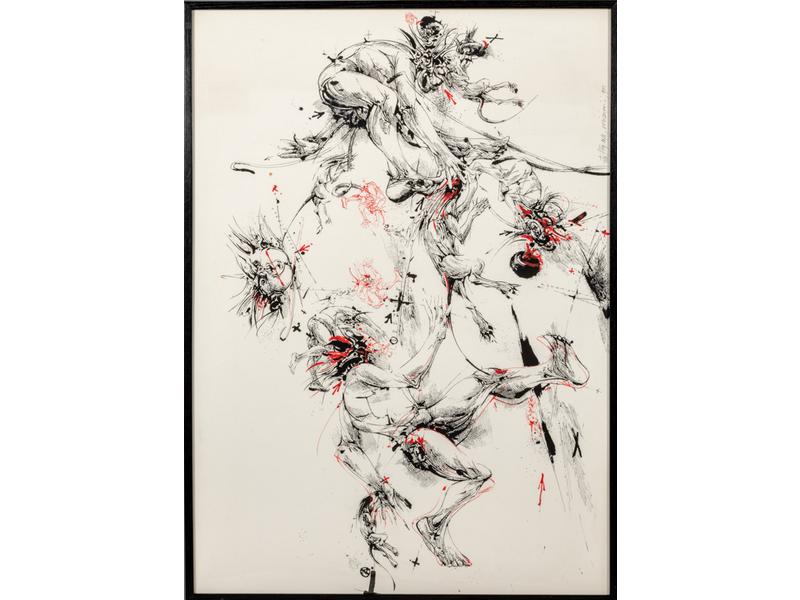 VELICKOVIC : Sans titre.  Grande lithographie sur vélin, numérotée 7/100, signée et datée 1989.  Dim.: 100x140 cm.