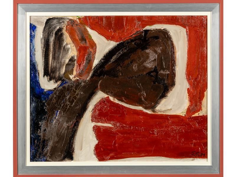 Stephen GILBERT (1910-2007) : Composition.  Huile sur toile monogrammée en bas à droite et datée 59.  Dim.: 60x73 cm.