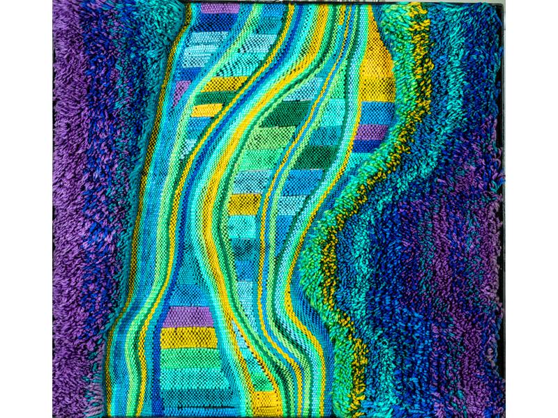 D'après K.H. KAEPPEL : Pavo n° 4.  Tapisserie en laine polychrome éditée par Tisca Tischlauer Germany.  Numérotée 5/72.  Dim.: 110x103 cm.