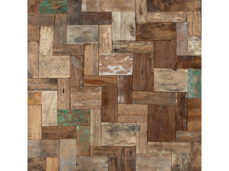 Panneau de bois décoratif parqueté. Dim. : 110x110 cm.