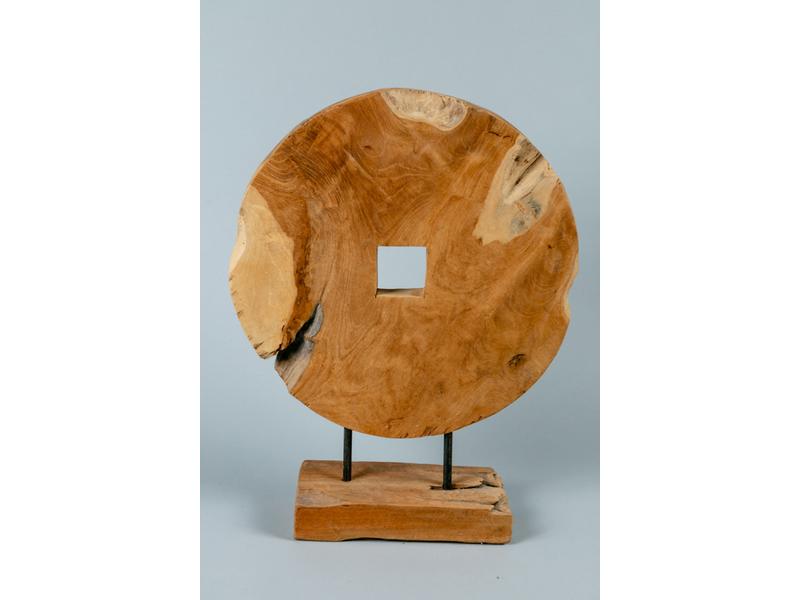 Anonyme XXième - Sculpture en bois représentant un disque sur un socle - Hauteur : 50 cm, 0 39 cm.