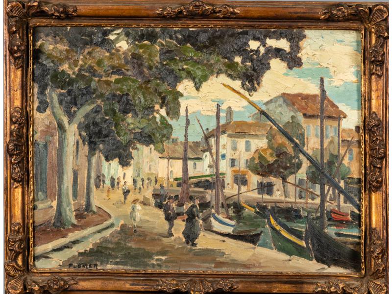 François OMER (1885-?) : Martigues, après l'orage. Huile sur toile signée en bas à gauche, titrée au dos.  Dim.: 54x73 cm.