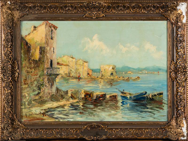 SALOMON LE TROPEZIEN (XXe siècle) : Saint Tropez, La Ponche.  Huile sur toile signée en bas à gauche.  Dim.: 50x72 cm. (éraflure en haut à droite)