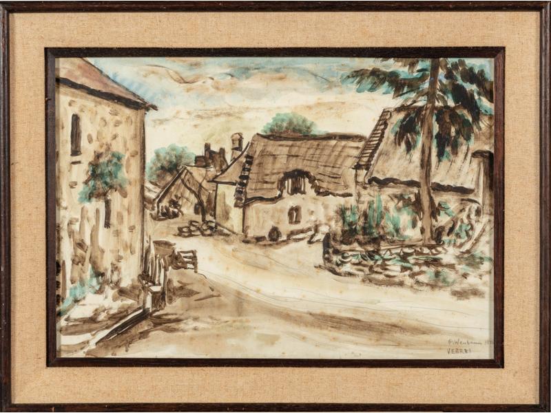 Albert WEINBAUM (1890-1943) : Le village.  Aquarelle signée en bas à droite, et datée 1938.