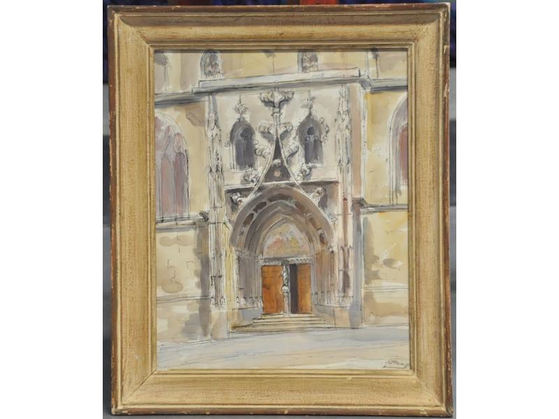 Jean ANGLADON-DEBRUJEAUD (1906-1979) : La porte Juive à Carpentras.  Aquarelle monogrammée en bas à droite et datée 66.  Dim.: 40x32 cm.