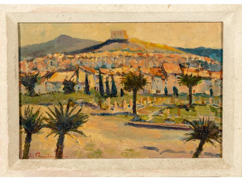 René THUILLIER : Vaison la Romaine. Huile sur panneau signée en bas à gauche. Dim: 32.5x46 cm