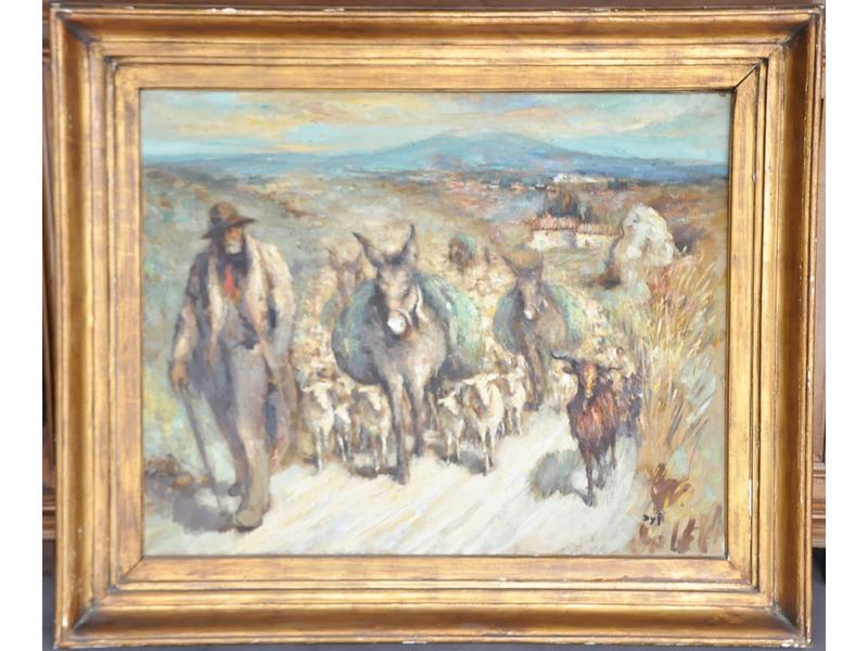 Marcel DYF (1899-1985) : Le berger et son troupeau. Huile sur toile signée en bas à droite.  Dim.: 73x92 cm.