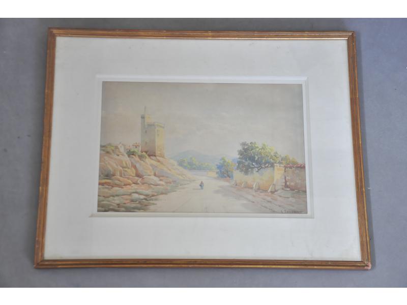 L. JONNART : La tour Philippe Le Bel.  Aquarelle.  Dim.: 20.5x31 cm.
