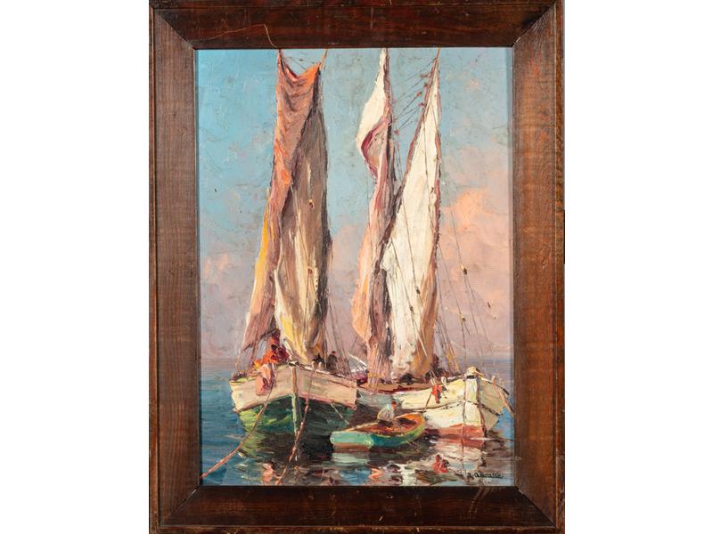 Karel CERMAK (XXe siècle) : Le trayas.  Huile sur contreplaqué signé en bas à droite et datée 35 au dos?.  Dim.: 33x24 cm.