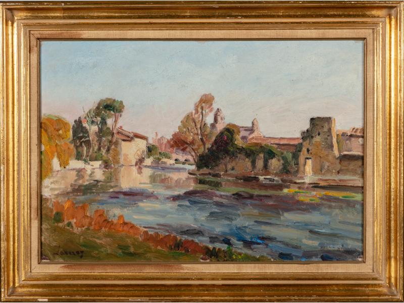 Abel LAUVRAY (1870-1950): Vue de l'Isle sur la Sorgue. Huile sur papier signée en bas à gauche. Dim: 38x55.5 cm