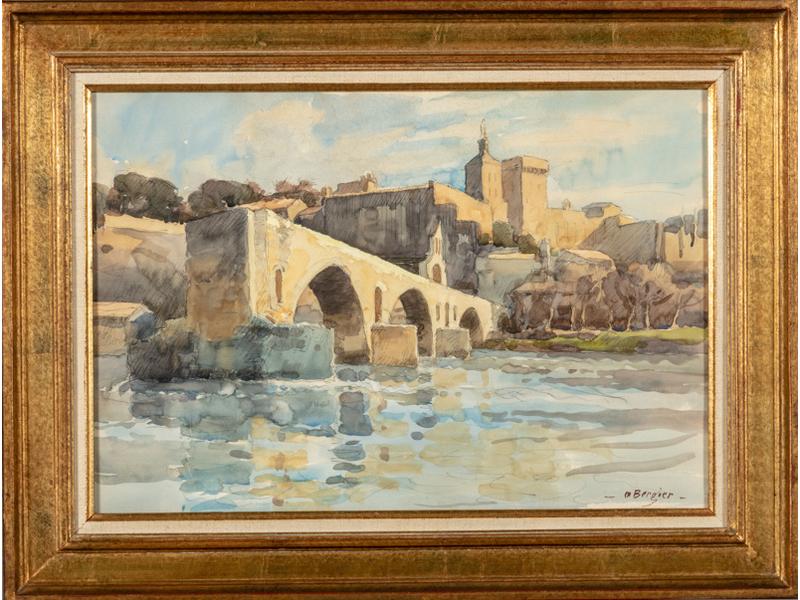 Alfred BERGIER (1881-1971) : Vue sur Avignon.  Aquarelle signée en bas à droite.  Dim.: 37x54 cm.