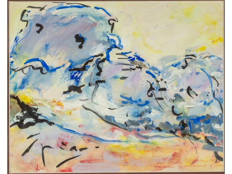 Antoine SERRA (1908-1995) : Paysage.  Gouache aquarellée signée en bas à droite et dédicacée.  Dim.: 23x29 cm.
