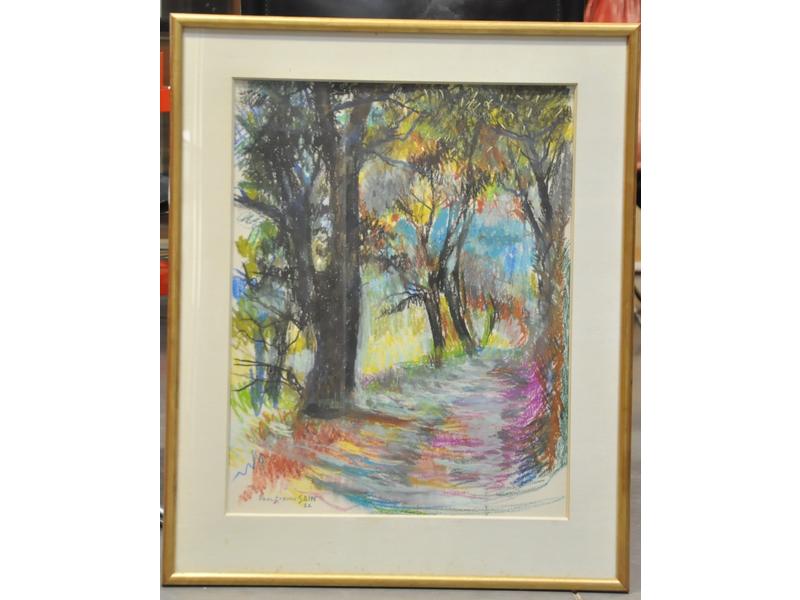 Paul-Etienne SAIN (1904-1995) - L'allée d'arbres - Dessin au pastel, signé en bas à gauche, daté 80. Dim. : 53x42 cm.