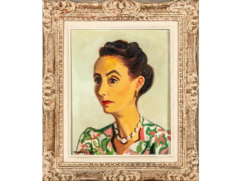 François BRET (1918-2004) : Portrait de femme.  Huile sur toile signée en bas à gauche.  Dim.: 41x33 cm.