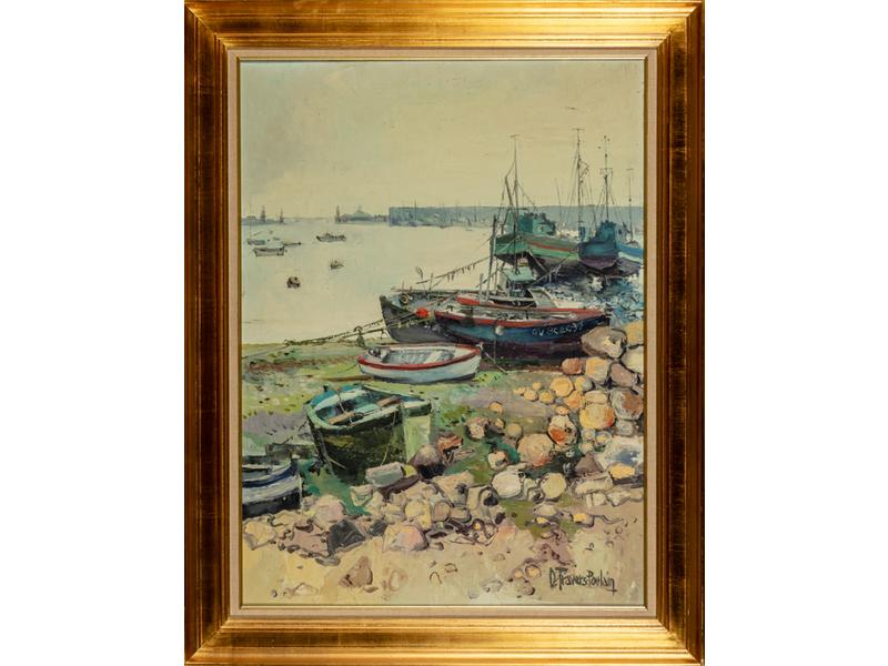 Denise TRAVERS-POULAIN (1926) : Le Quilvinec.  Huile sur toile signée en bas à droite et titrée au dos.  Dim.: 81x60 cm.