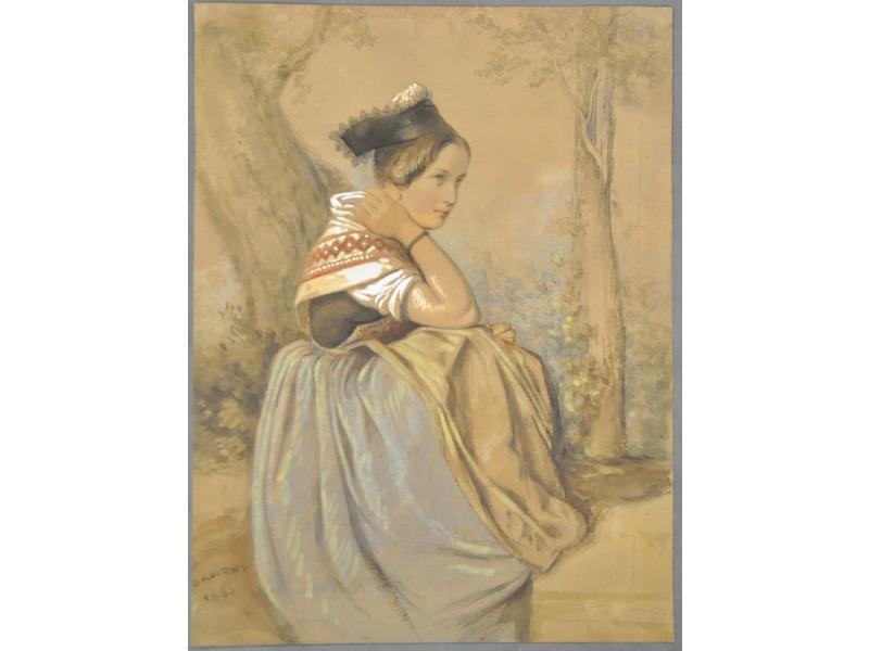 Joseph BONAVENTURE LAURENS (1801-1890): Portrait d'une arlésienne. Pastel signé en bas à gauche et daté 1860. Dim.: 34x25cm