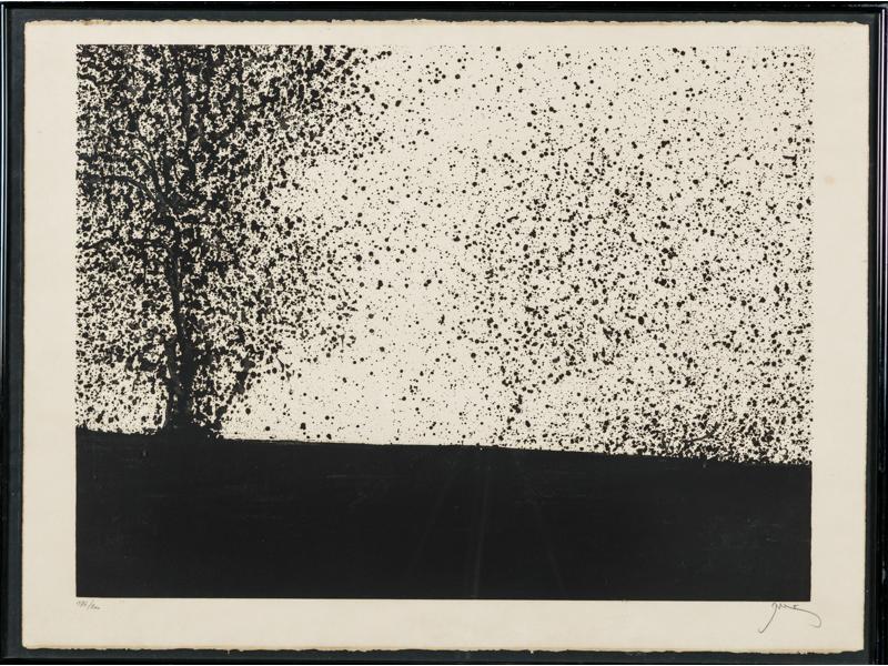 Mario PRASSINOS (1916-1985) : Paysage à l'arbre.  Lithographie sur velin d'Arches, numérotée 186/200 et signée en bas à droite dans la marge.
