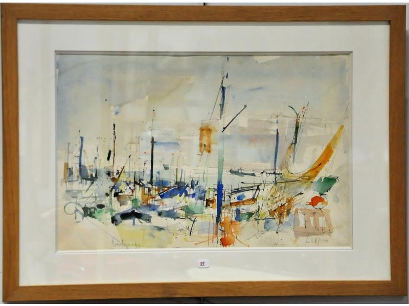 Albert LAUZERO (1909-2006) : Boulogne sur Mer.  Aquarelle datée 4/64.  Dim.: 32x48 cm.