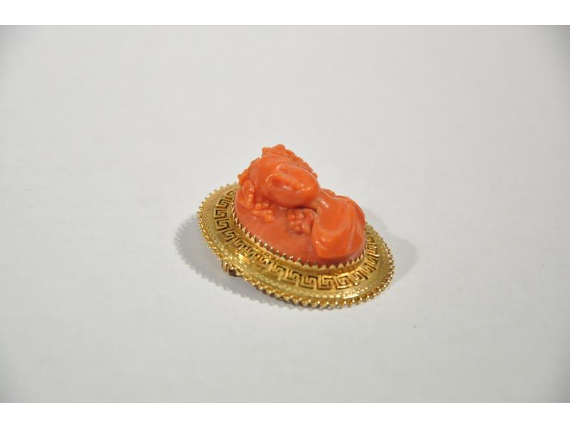Broche Camée Corail Or Jaune - Patrimoine Joaillerie