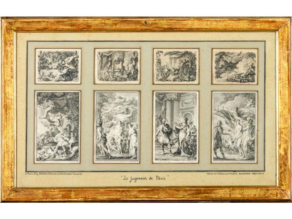Le jugement de Paris: Réunion des six gravures illustrant l'édition originale de l'ouvrage de Barthélémy IMBERT de 1774. Dim totale: 27x45cm.