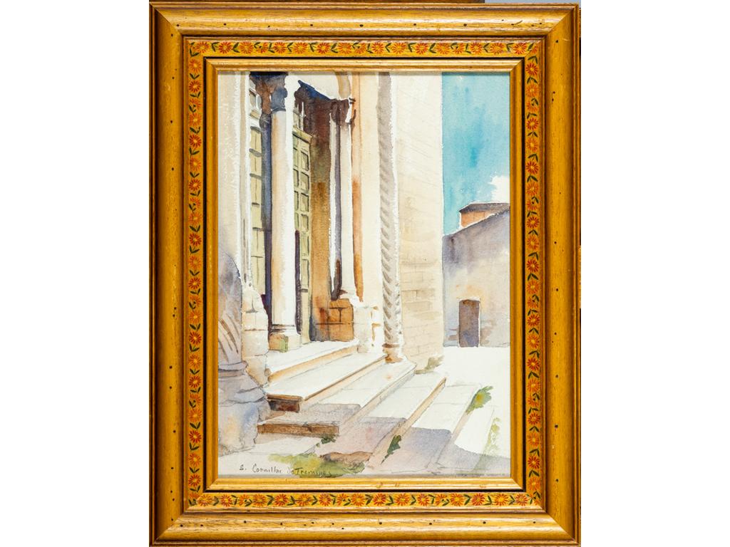 S. CORNILLAC DE TREMINES: Portails d'églises. Deux aquarelles signées. Dim: 38x27cm.
