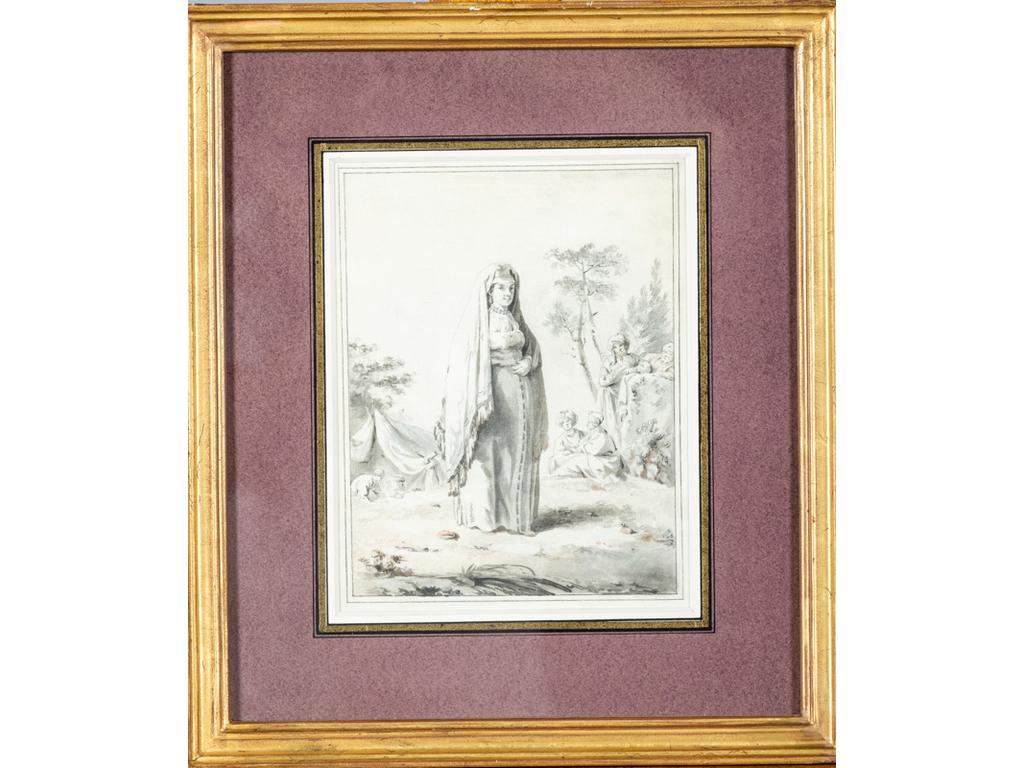 Jean-Baptiste LEPRINCE (1734-1781) : Femme russe. Plume et lavis. Dim : 19.2x15 cm.